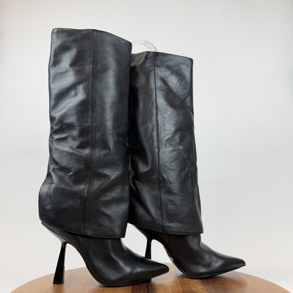 Black Suede Studio Shoes - Womens Black Suede Studio Martine Black Leather Heeled Knee High Boots Size 39‎